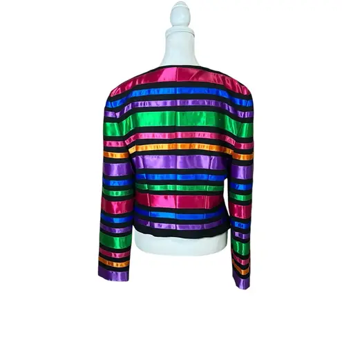Maggy London VTG Colorful Ribbon Striped Topper Jacket Short Blazer Womens Sz 10