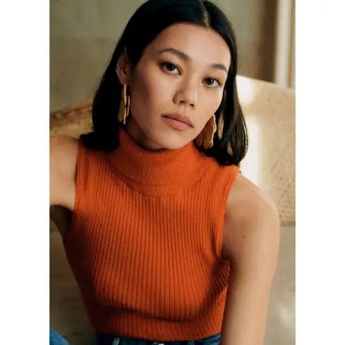Sézane Sezane Yohan Jumper Sleeveless Turtleneck Sweater XS Tangerine Orange Luxury