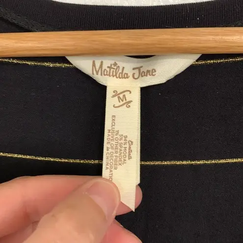 Matilda Jane Modal Black Gold Metallic Striped Long Sleeve Peplum Top Size M