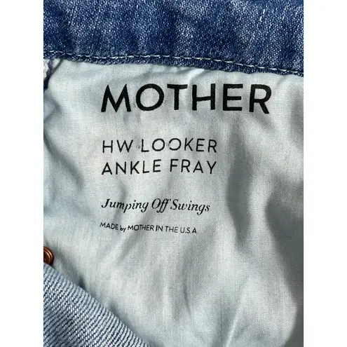MOTHER Jeans HW Looker Ankle Fray in Jumping Off Swings Size 30 Denim Raw Hem Blue