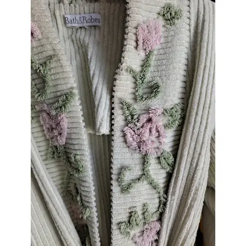 Bath&Robes Corduroy Robe Floral Embroidered Spa Bath Sleep Loungewear Tan Size XL
