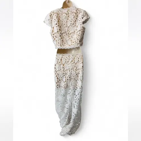 Lace Skirt & Crop Top Set White Size L