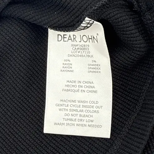 Dear John Tessa Black Long Sleeve Ribbed Top Puff Shoulder Blouse Medium Chic