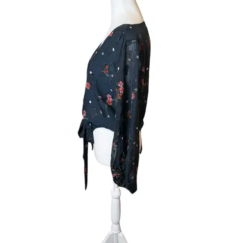 ASTR  The Label Jill Navy Blue Floral Print Polka Dot Long Sleeve Bodysuit XS