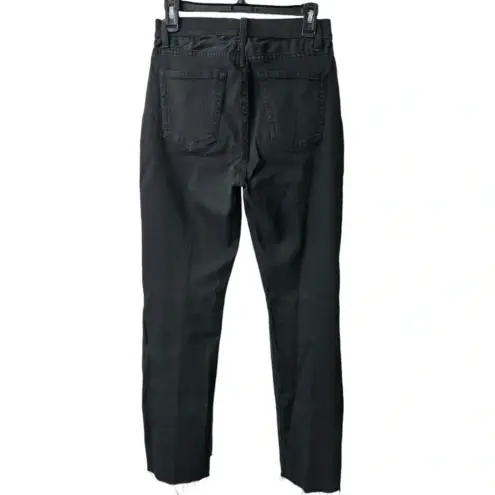 Reformation  Black High-Rise Straight Leg Jeans | Raw Hem Distressed | Size 28