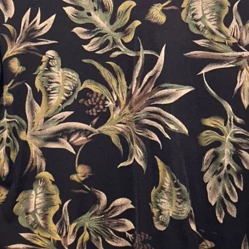 Vintage 90s Top Size 2X Travel Slinky Knit Liquid Mesh Tropical Floral Print Black