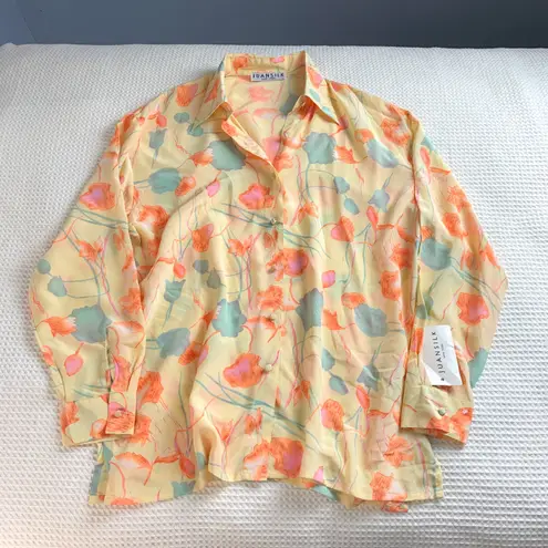 American Vintage Vintage 90s Yellow Floral Silk Button Down Shirt Blouse