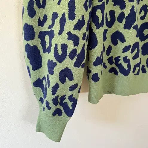 525 America Leopard Print Puff Sleeve Knit Sweater Green Blue