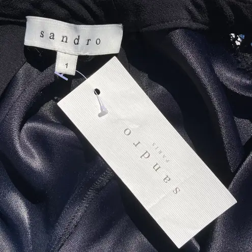 Sandro NWT Paris Lace Detail Blouse in Black