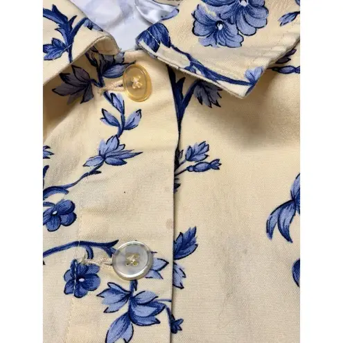 Talbots  Jacket Large Stretch Button Front Yellow Blue Floral Cotton‎ Vintage thumbnail 2