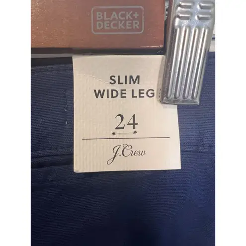 J. Crew Slim Wide Leg Pant Washed Canvas Size 24 Blue Career Business Casual NWT