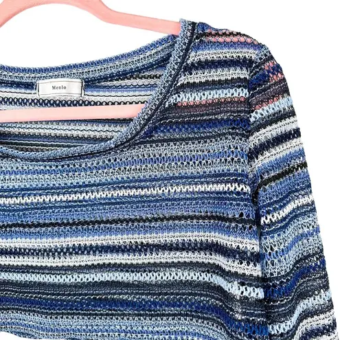Menlo Y2K Top Knit Long Sleeve Cropped Top Blue Stripe Y2K Tops Size undefined