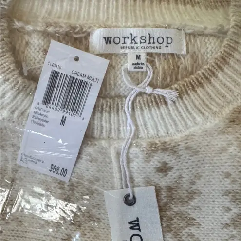 Workshop Republic Clothing Womens Sweater Size M Fair Isle Cream Gold Cozy