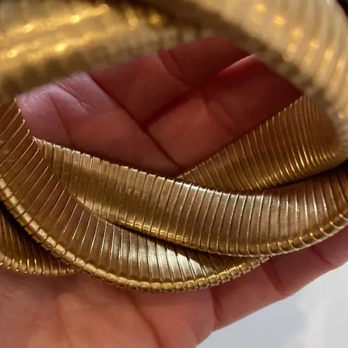 Twisted Gold-Tone Herringbone Chain  Bangle Bracelet EUC OS Unbranded Slip On