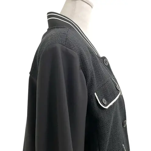 Karl Lagerfeld Baseball Collar Tweed Jacket Mixed Media Pockets Black size XL