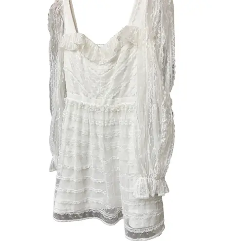 Monique Lhuillier NWT ML Long Bishop Sleeve Cocktail Minidress In Porcelain