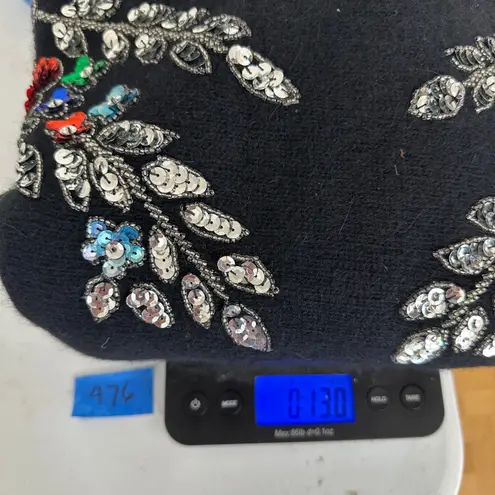 In Charge Vintage 90s Embellished Sweater Angora Lambswool Sequin Floral Black Women Large