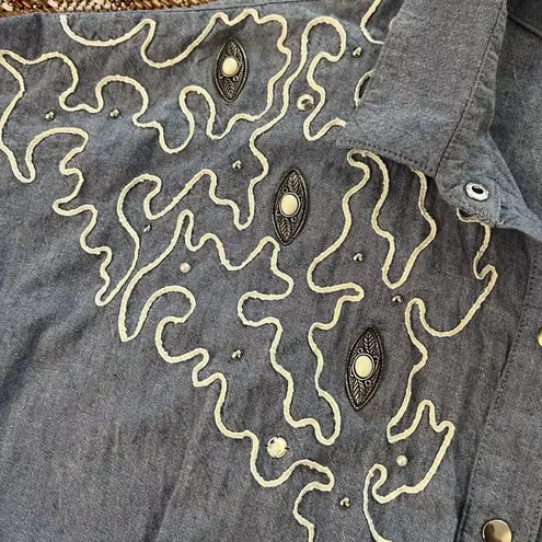 Vintage Chambray Squiggle Embellished Coverall Jumpsuit Blue Size 12