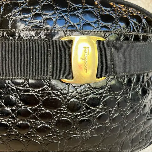 Salvatore Ferragamo Ferragamo Vala Black Croco Embossed Crossbody Bag