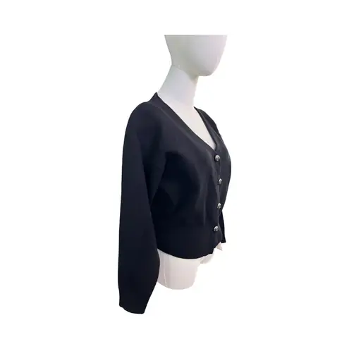 Pixie Market Black Cardigan Sweater Small Shoulder Pads Silver Button NWT