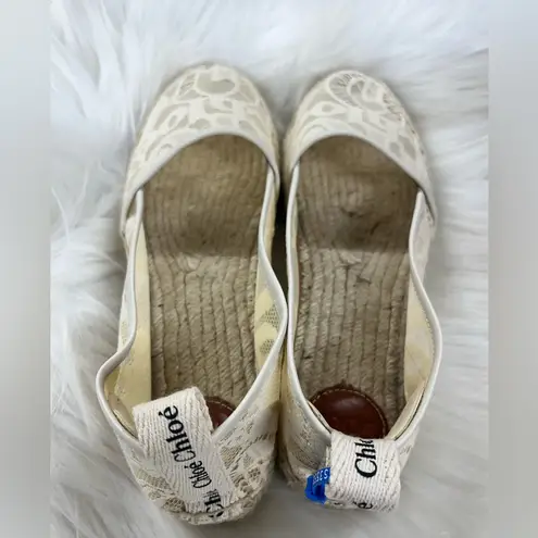 Chloé Chloe Woody espadrille flat shoes in lace and beige/cream color size 8 (38)
