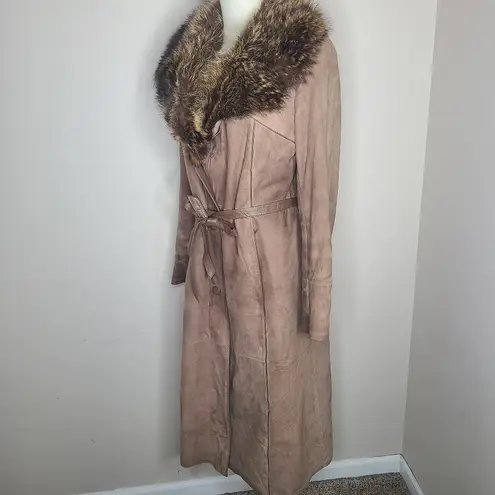 Vintage Indiana Pelisses Suede Leather Trench Coat Tan Made in France 60s 70s Brown Size undefined