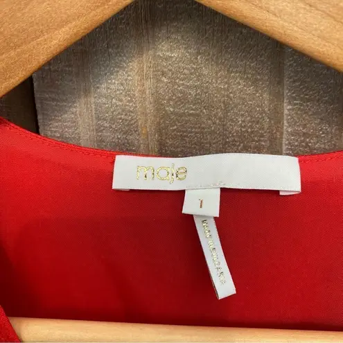 Maje Rahon Red Orange Silky Textured Mini Dress