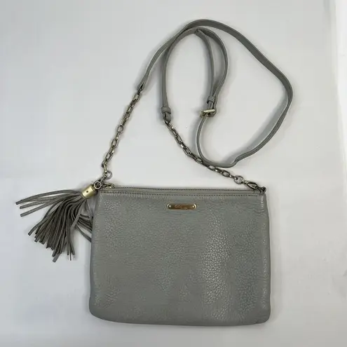 GiGi New York Chelsea Crossbody Gray Leather Slim Clutch Removable Chain Strap