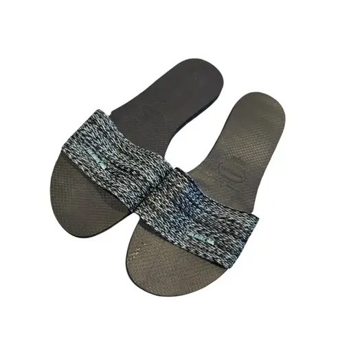 Havaianas You Malta Flip Flop Sandal/Slides Sz.11/12, Black/Blue Sky Beach EUC