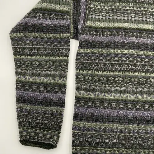 Common Threads Striped Cardigan Sweater Women Wool Cotton Acrylic Green Purple Unique Buttons