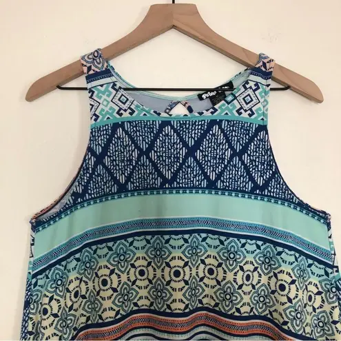 Planet Gold Blue Multicolor Geometric Stripes Tent Mini Summer Tank Top Dress