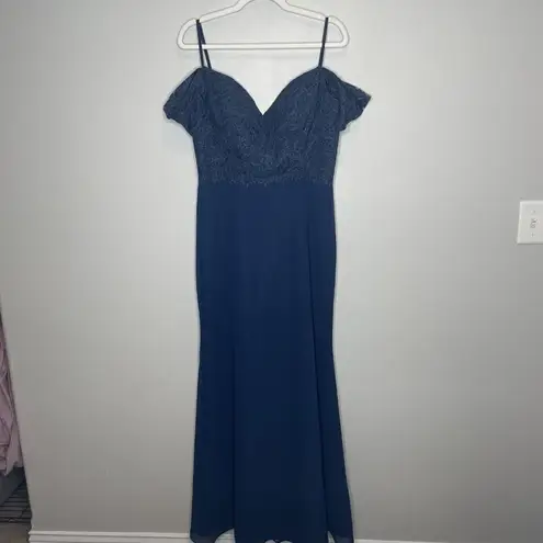 Christina Wu Bridesmaid Mother of Bride Dress 22801 Navy Blue Lace Chiffon Sz 12