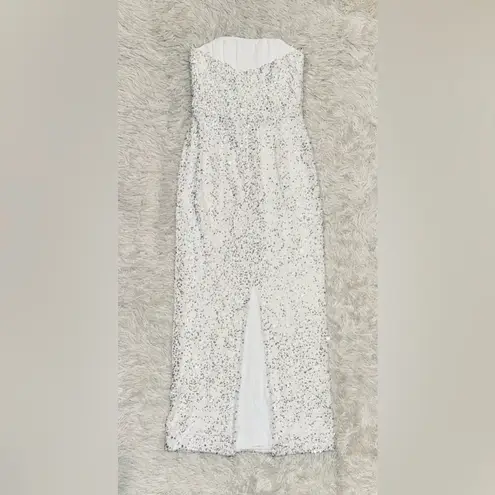 NWOT Helsi Leslie Strapless Sequin Column White Midi Dress sz L Size L