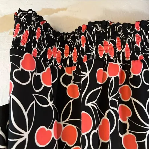 East 5th Blouse Cherry Print Square Neck Ruched 3/4 Sleeve Top Sz 3X EUC