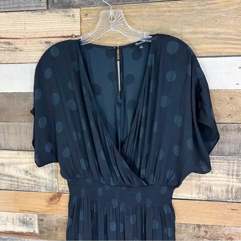 Madewell  Wrap Front Smock Waist Jumpsuit in Dot Jacquard Size Small Black