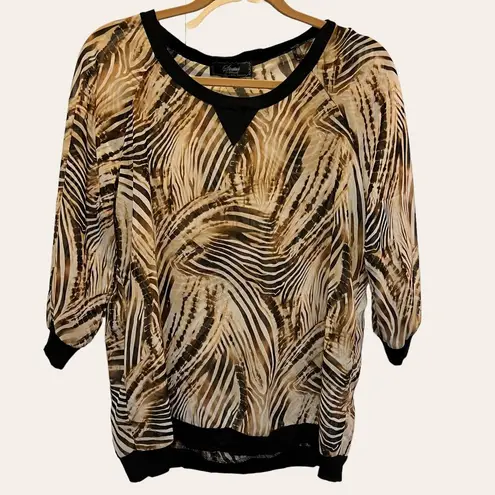 Status by Chenault Tiger Print Short Sleeve Blouse Size M Size M