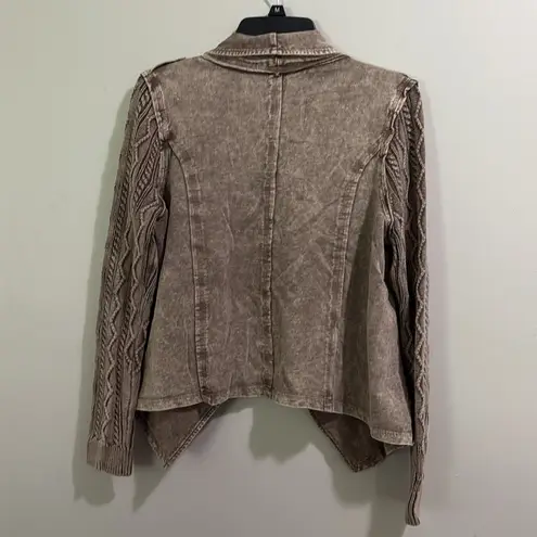 Leo & Nicole Open Front Acid Wash Brown Cardigan Sweater
