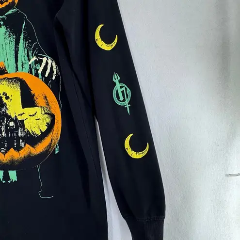 Halloween Black Graphic Sweatshirt Pumpkin Skeleton Haunted House Bats Size L