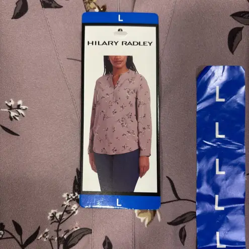 Hilary Radley Floral Split Neck Blouse Women's L Mauve Bronze Feminine NWT Gift Pink Size L