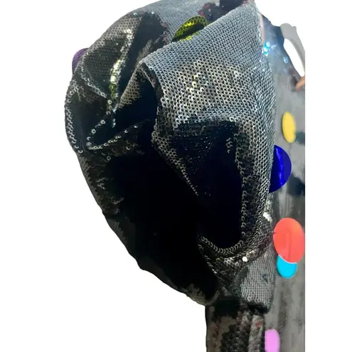 Queen of Sparkles black sequin puff sleeve rainbow paillette dress Size M