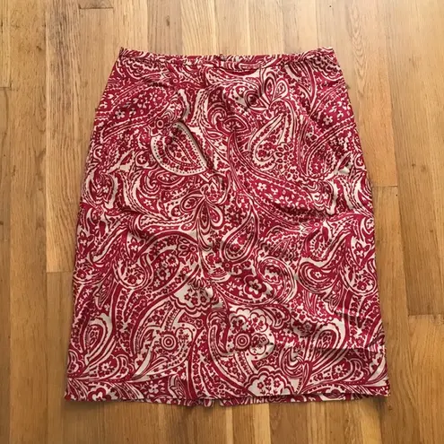 Ann Taylor Silk Skirt Red Cream 6