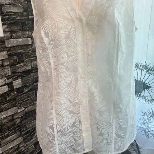 Apostrophe Woman Blouse 16W White Sleeveless Semi Sheer Embossed Floral