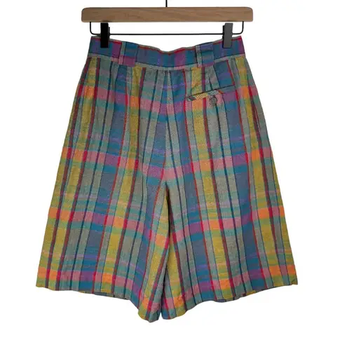 Vtg Giorgio Sant Angelo Bermuda Shorts Sz 6 Rainbow Cotton Linen Academia Blue