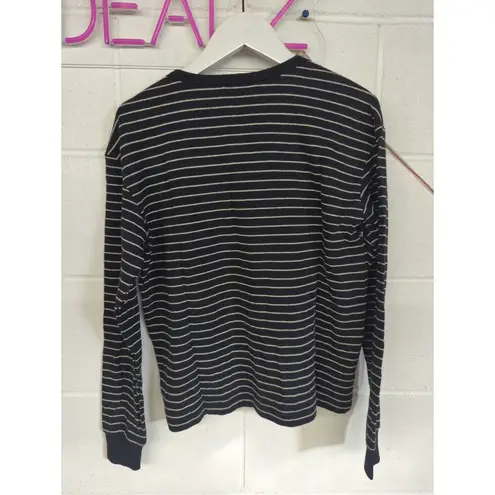 Marine layer NWT Sz XS Double Knit Carter Henley Black White Stripe Shirt L/S