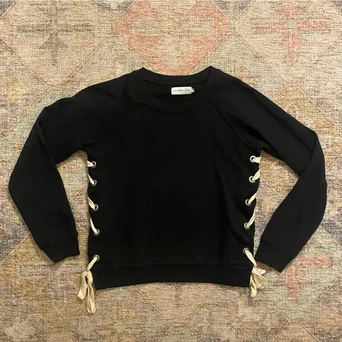 Sincerely Jules Side Lace Up Crewneck Sweatshirt in Black