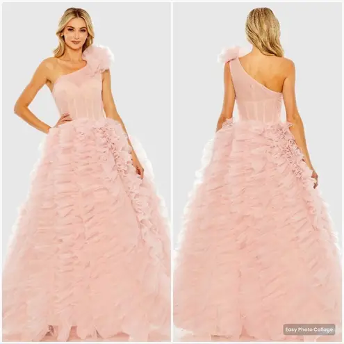 Mac Duggal 20576 Womens Pink One Shoulder Glitter Tulle Gown Dress