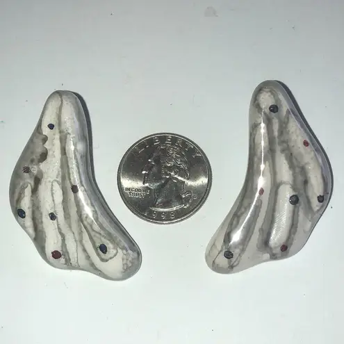 Vintage Abstract Glazed Ceramic Boho Earrings with Dots Red