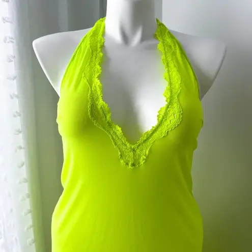SKIMS Summer Mesh Lace Plunge Neon Green Highlighter Sleeveless Long Dress 2X