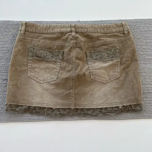Ymi Vintage Y2K Tan Corduroy Lace Trim Mini Skirt Size 13