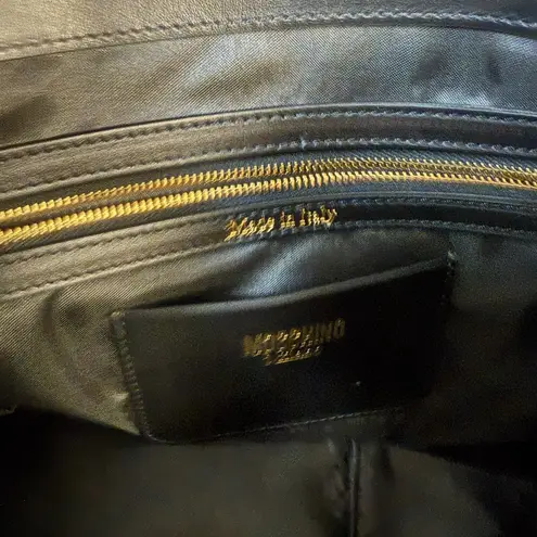 Moschino Couture Black Leather Tote Bag Gold Logo Large Shopper W/ Dust Bag NWT